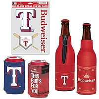 WinCraft Texas Rangers MLB x Budweiser Can Cooler, Bottle Cooler & Decal Pack