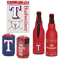 WinCraft Texas Rangers MLB x Budweiser Can Cooler, Bottle Cooler & Decal Pack