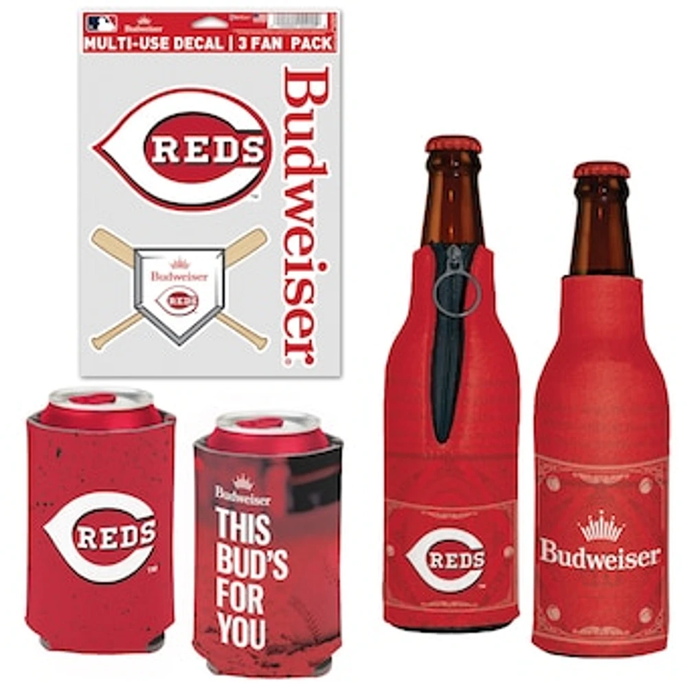 WinCraft Cincinnati Reds MLB x Budweiser Can Cooler, Bottle Cooler & Decal Pack