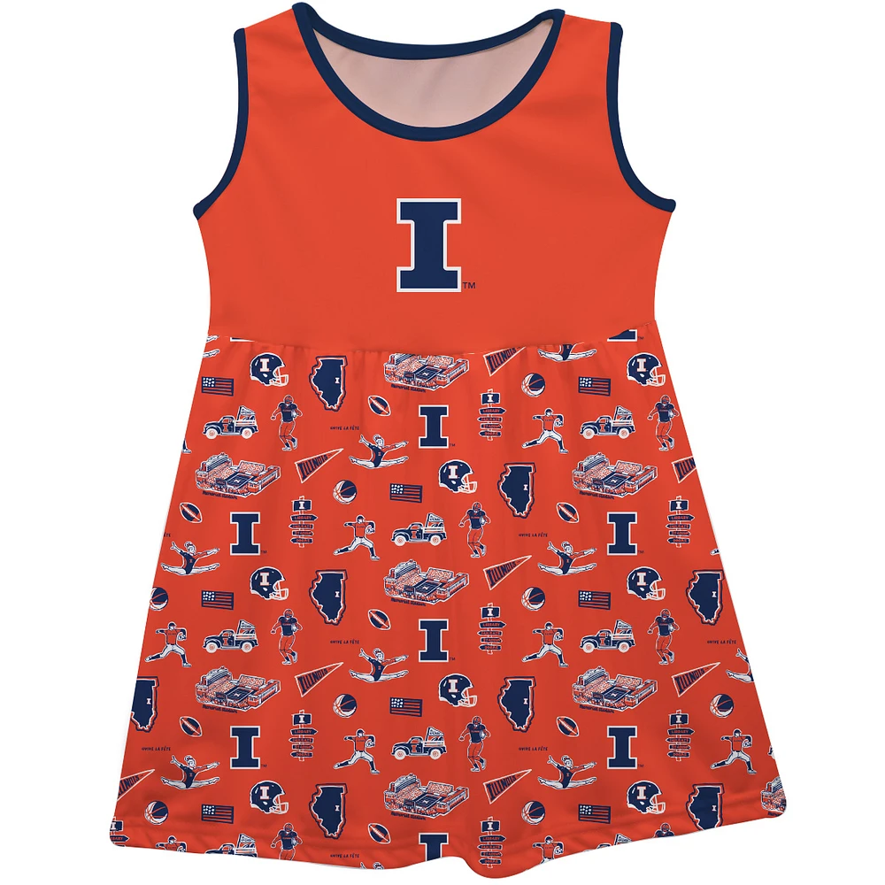 Girls Youth Vive La Fete Orange Illinois Fighting Illini Impressions Artwork Tank Top Dress