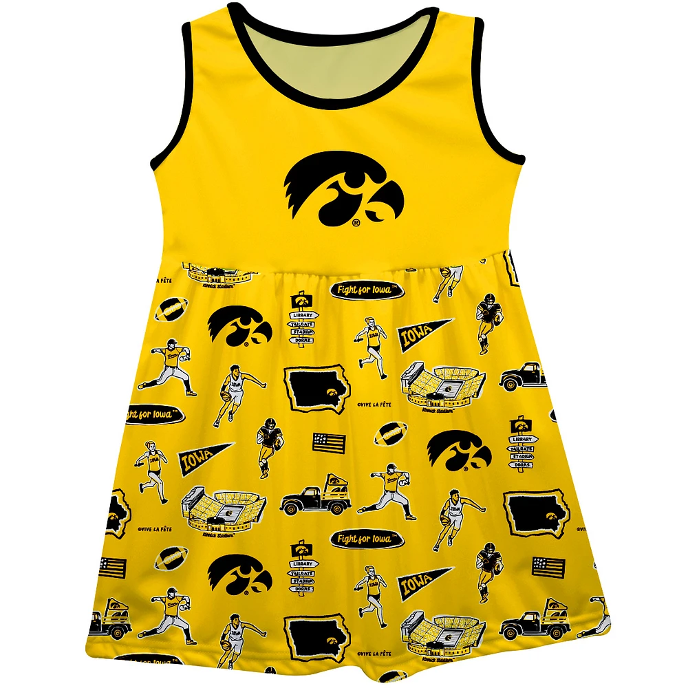 Girls Youth Vive La Fete Gold Iowa Hawkeyes Impressions Artwork Tank Top Dress