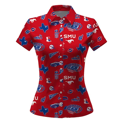 Women's Vive La Fete Red SMU Mustangs Impressions Artwork Button-Up Shirt