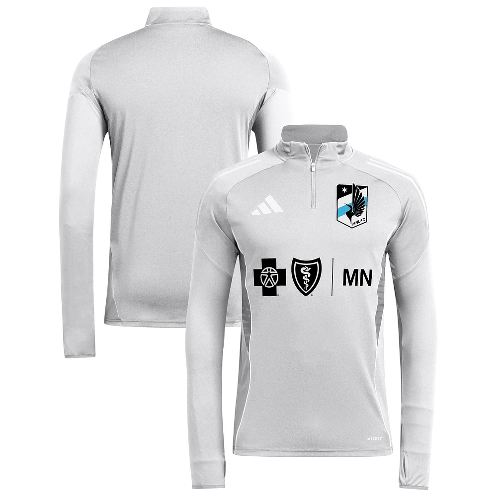 Men's adidas  Silver Minnesota United FC 2025 Quarter-Zip Long Sleeve Training Top