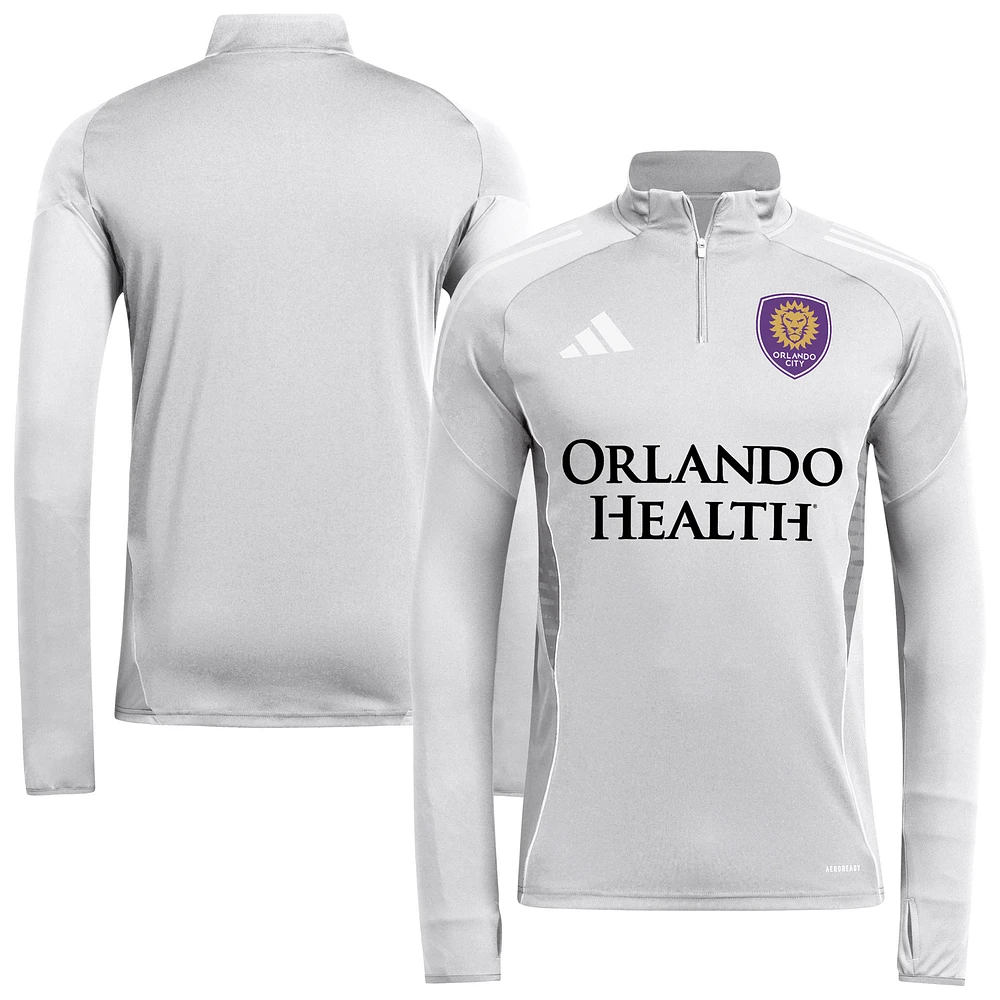 Men's adidas  Silver Orlando City SC 2025 Quarter-Zip Long Sleeve Training Top