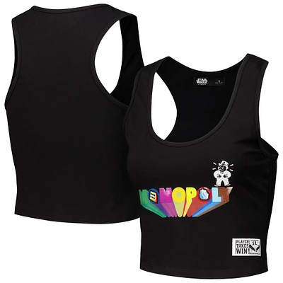 Women's Freeze Max Black Monopoly  Tri-Blend Cropped Racerback Tank Top