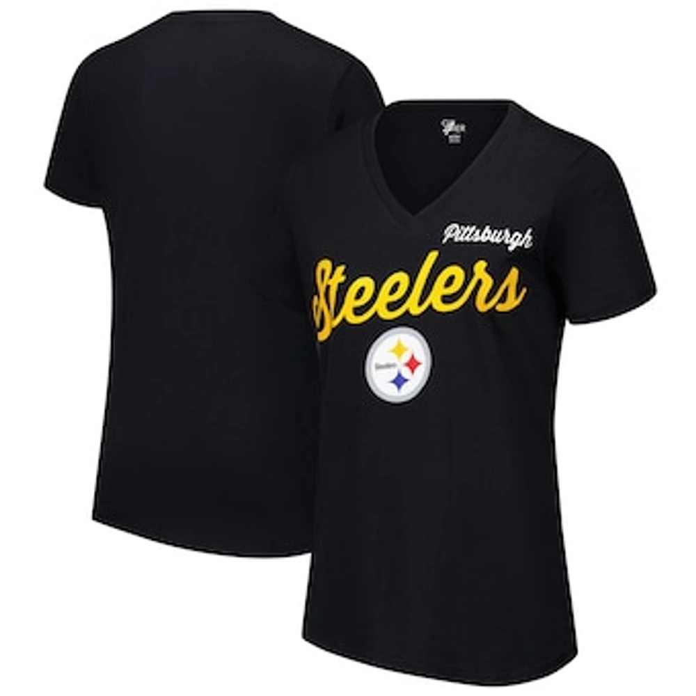 Women's G-III 4Her by Carl Banks Black Pittsburgh Steelers Post Season V-Neck T-Shirt