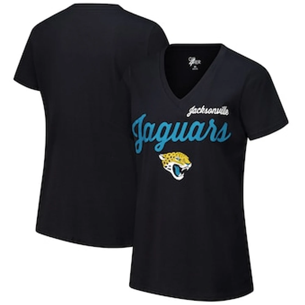 Women's G-III 4Her by Carl Banks Black Jacksonville Jaguars Post Season V-Neck T-Shirt