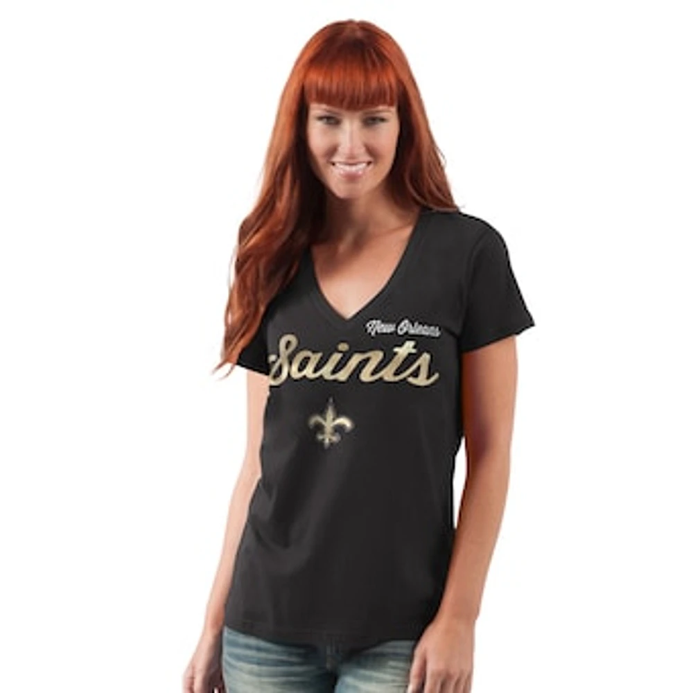 Women's G-III 4Her by Carl Banks Black New Orleans Saints Post Season V-Neck T-Shirt