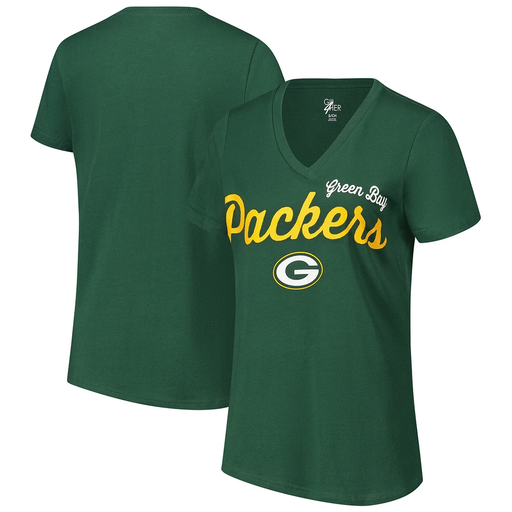 Women's G-III 4Her by Carl Banks Green Bay Packers Post Season V-Neck T-Shirt