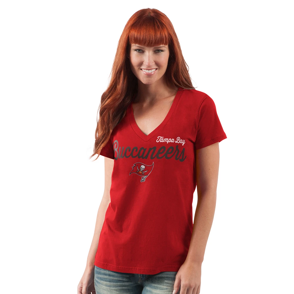 Women's G-III 4Her by Carl Banks Red Tampa Bay Buccaneers Post Season V-Neck T-Shirt