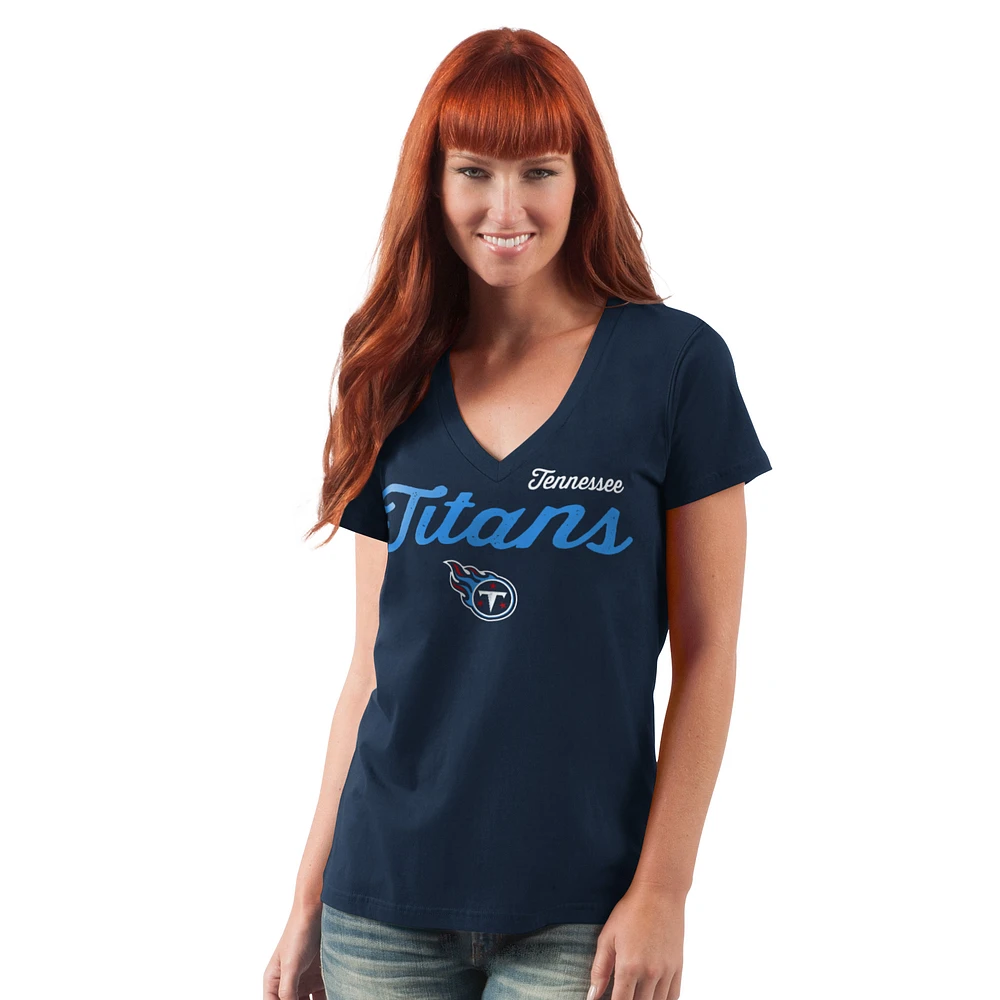 Women's G-III 4Her by Carl Banks Navy Tennessee Titans Post Season V-Neck T-Shirt