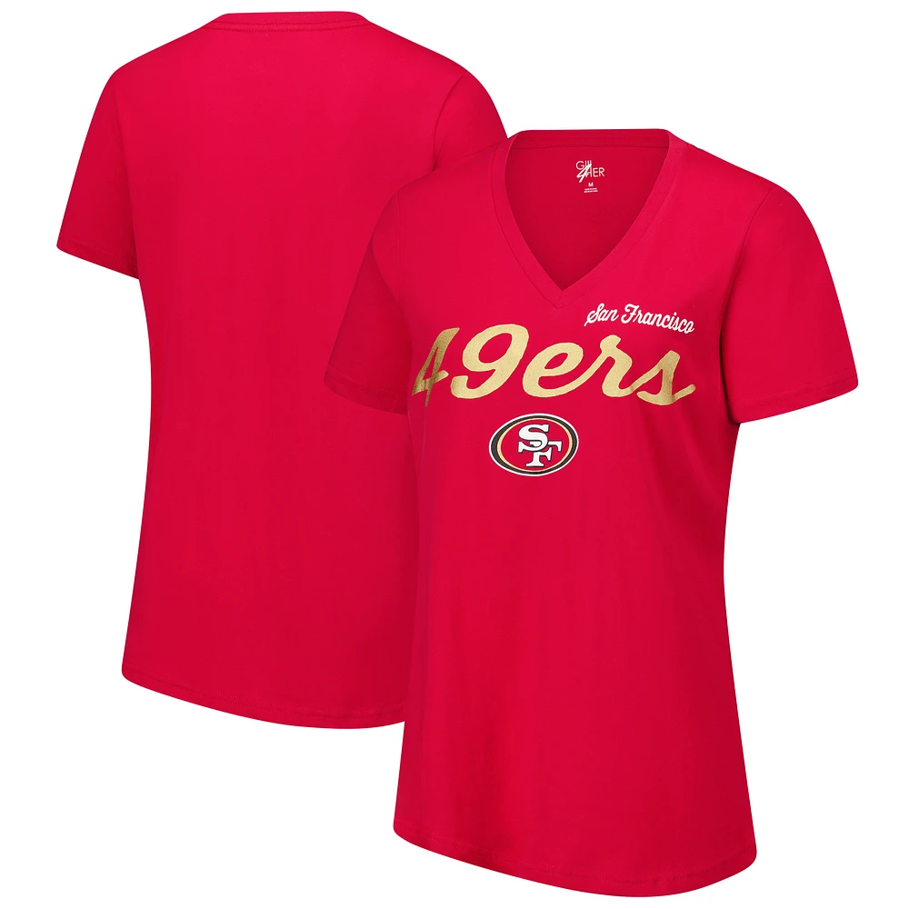 Women's G-III 4Her by Carl Banks Scarlet San Francisco 49ers Post Season V-Neck T-Shirt