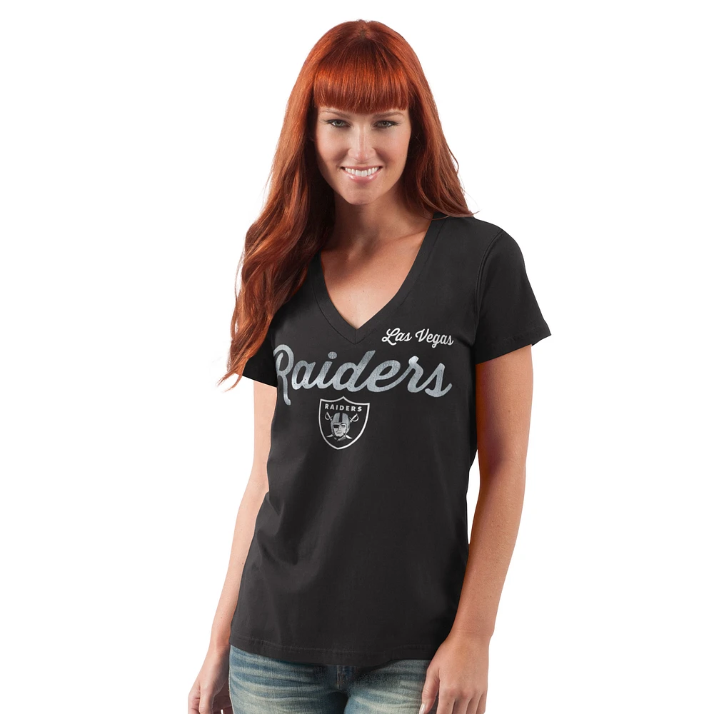 Women's G-III 4Her by Carl Banks Black Las Vegas Raiders Post Season V-Neck T-Shirt