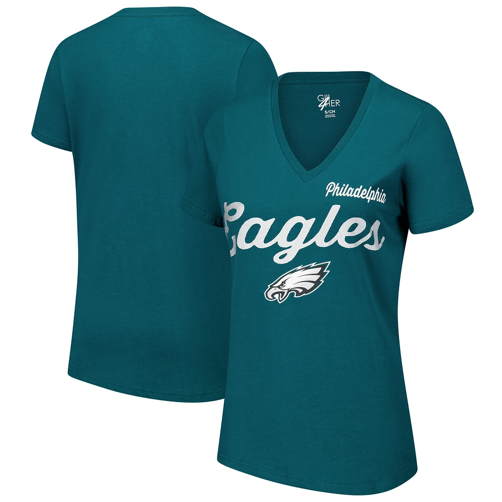 Women's G-III 4Her by Carl Banks Midnight Green Philadelphia Eagles Post Season V-Neck T-Shirt