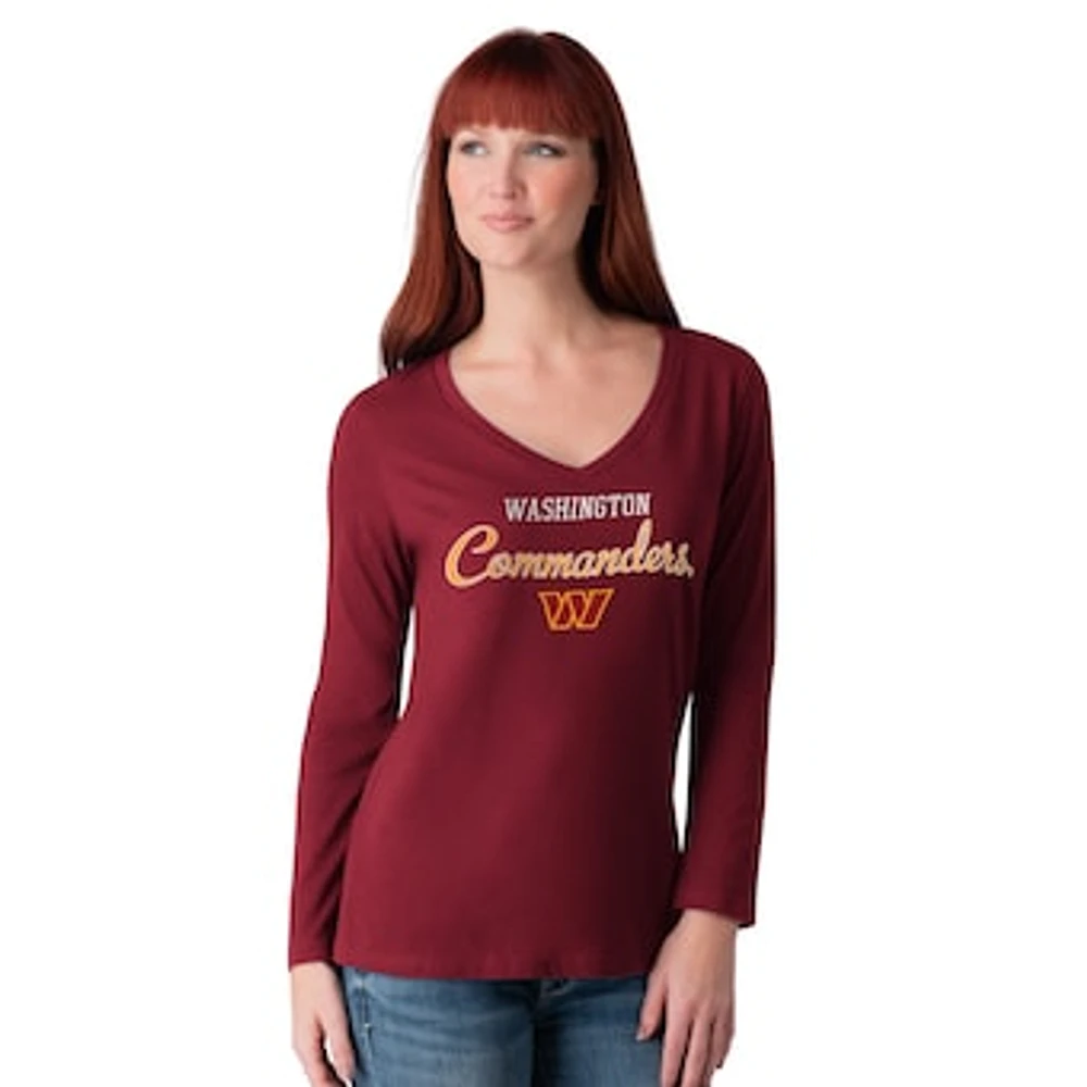 Women's G-III 4Her by Carl Banks Burgundy Washington Commanders Post Season Long Sleeve V-Neck T-Shirt