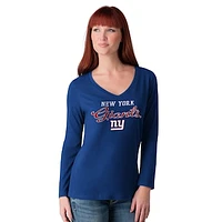 Women's G-III 4Her by Carl Banks Royal New York Giants Post Season Long Sleeve V-Neck T-Shirt