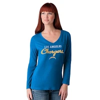 Women's G-III 4Her by Carl Banks Powder Blue Los Angeles Chargers Post Season Long Sleeve V-Neck T-Shirt