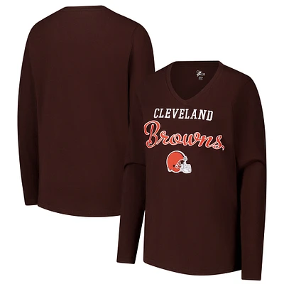 Women's G-III 4Her by Carl Banks Brown Cleveland Browns Post Season Long Sleeve V-Neck T-Shirt