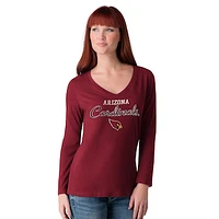 Women's G-III 4Her by Carl Banks Cardinal Arizona Cardinals Post Season Long Sleeve V-Neck T-Shirt