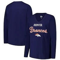 Women's G-III 4Her by Carl Banks Navy Denver Broncos Post Season Long Sleeve V-Neck T-Shirt