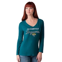 Women's G-III 4Her by Carl Banks Teal Jacksonville Jaguars Post Season Long Sleeve V-Neck T-Shirt