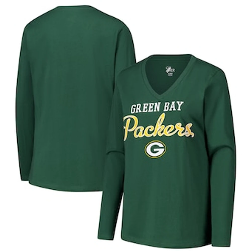 Women's G-III 4Her by Carl Banks Green Bay Packers Post Season Long Sleeve V-Neck T-Shirt