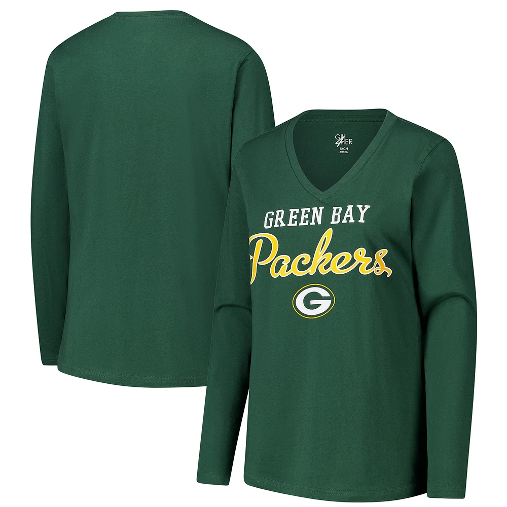 Women's G-III 4Her by Carl Banks Green Bay Packers Post Season Long Sleeve V-Neck T-Shirt