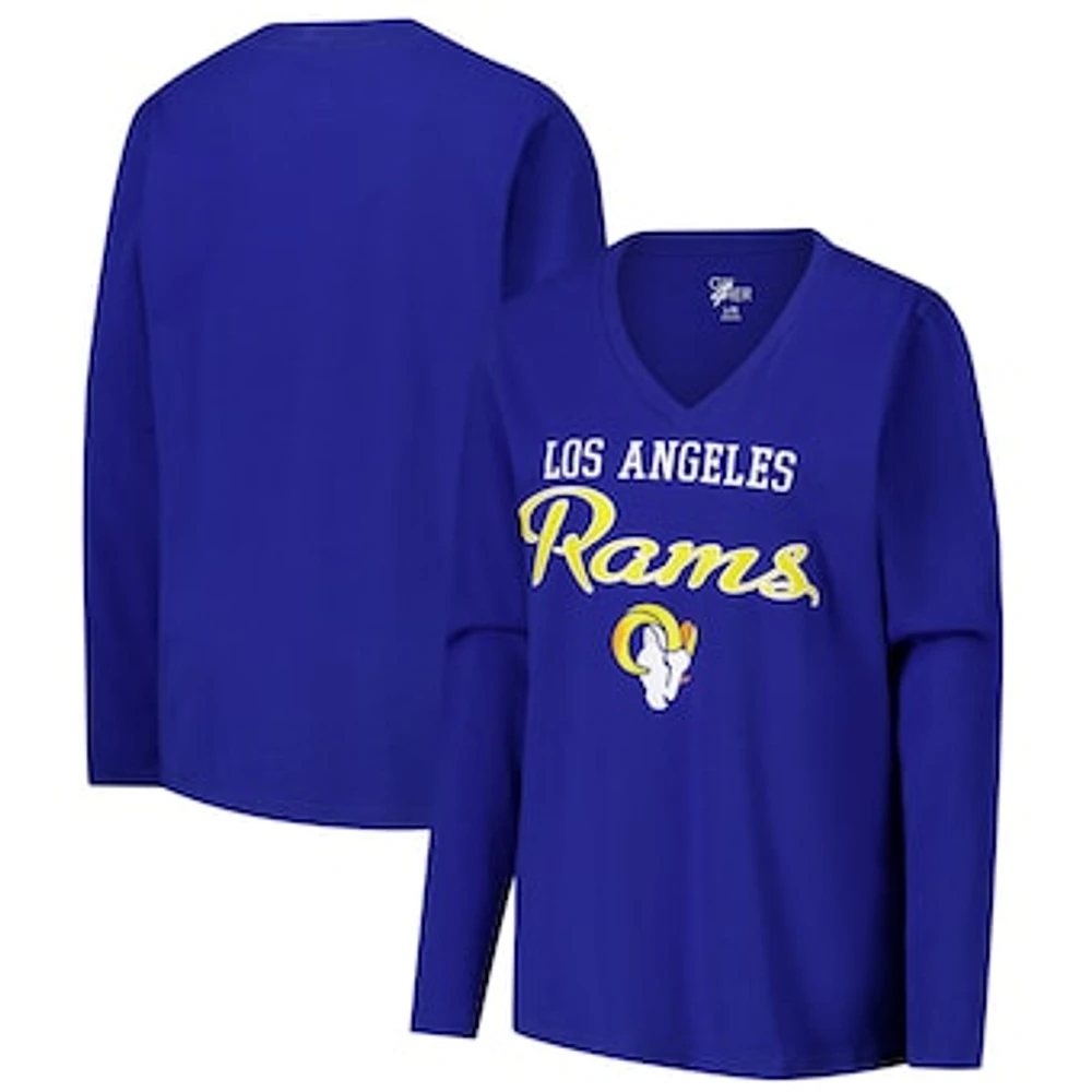 Women's G-III 4Her by Carl Banks Royal Los Angeles Rams Post Season Long Sleeve V-Neck T-Shirt