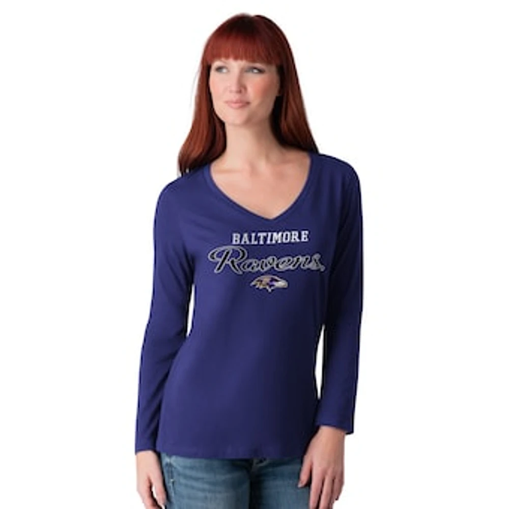 Women's G-III 4Her by Carl Banks Purple Baltimore Ravens Post Season Long Sleeve V-Neck T-Shirt