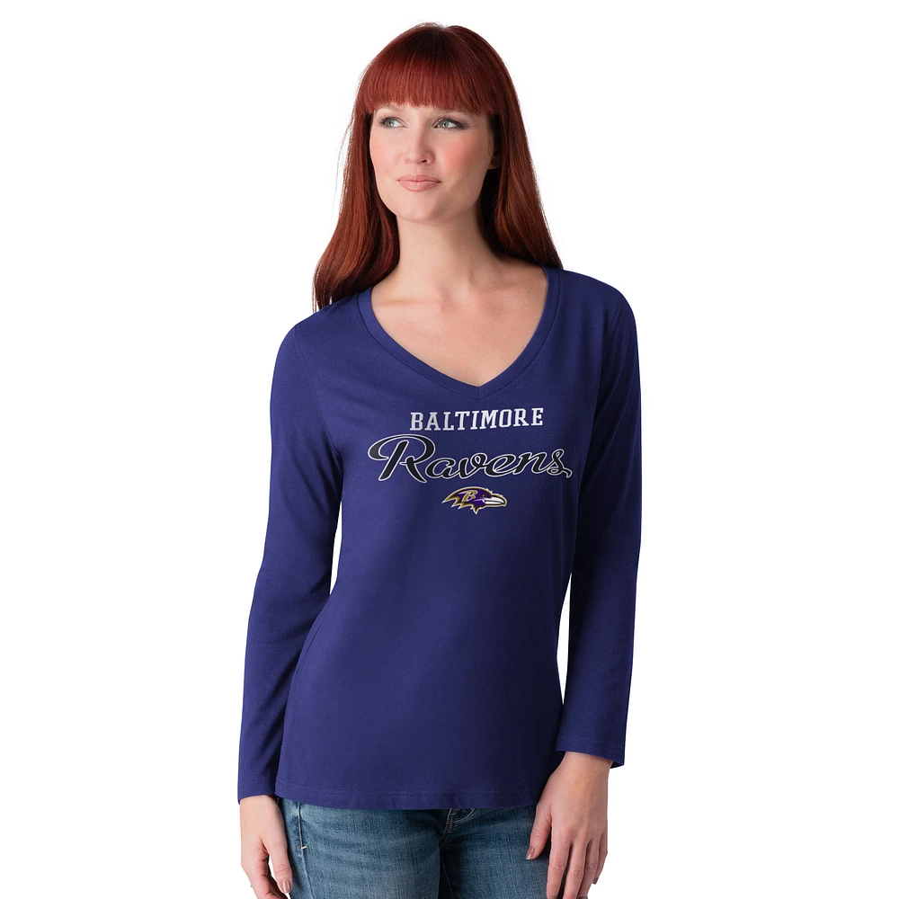 Women's G-III 4Her by Carl Banks Purple Baltimore Ravens Post Season Long Sleeve V-Neck T-Shirt