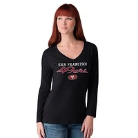 Women's G-III 4Her by Carl Banks Black San Francisco 49ers Post Season Long Sleeve V-Neck T-Shirt