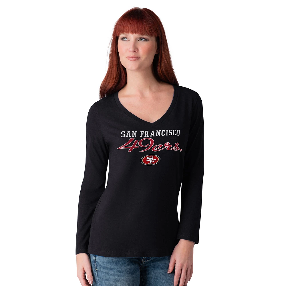 Women's G-III 4Her by Carl Banks Black San Francisco 49ers Post Season Long Sleeve V-Neck T-Shirt