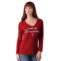 Women's G-III 4Her by Carl Banks Red Tampa Bay Buccaneers Post Season Long Sleeve V-Neck T-Shirt