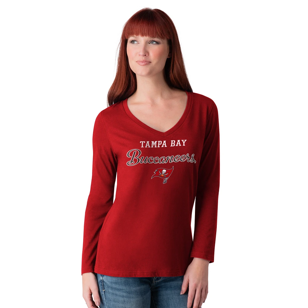 Women's G-III 4Her by Carl Banks Red Tampa Bay Buccaneers Post Season Long Sleeve V-Neck T-Shirt