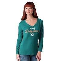 Women's G-III 4Her by Carl Banks Aqua Miami Dolphins Post Season Long Sleeve V-Neck T-Shirt