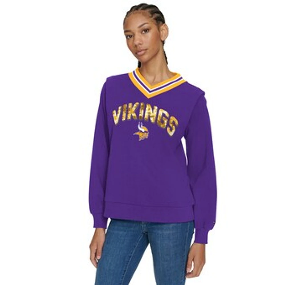 Women's Tommy Hilfiger Purple Minnesota Vikings Alice V-Neck Pullover Sweatshirt