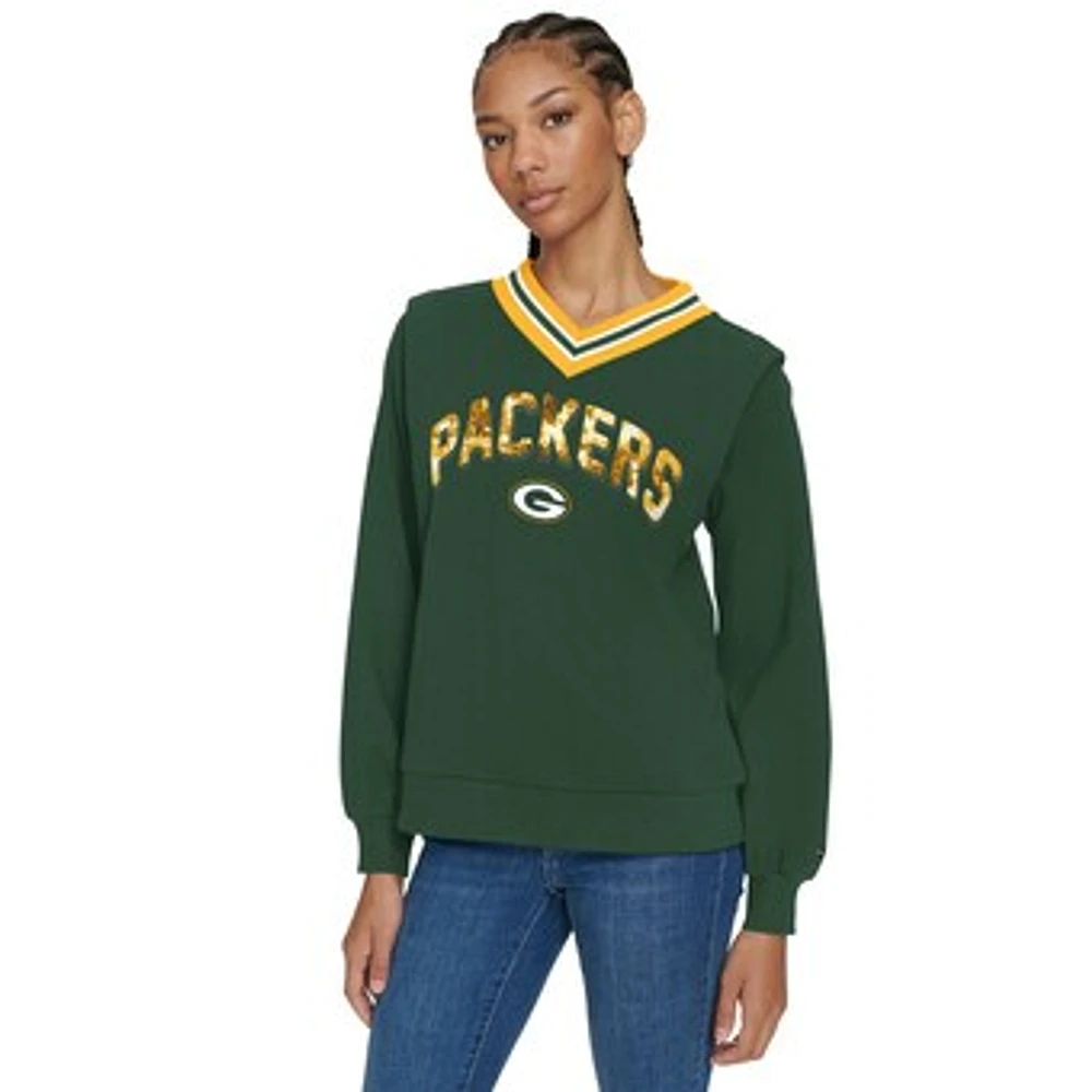 Women's Tommy Hilfiger Green Bay Packers Alice V-Neck Pullover Sweatshirt