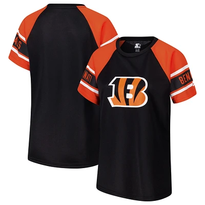 Women's Starter Black Cincinnati Bengals 1st Rounder Color Block Raglan Top