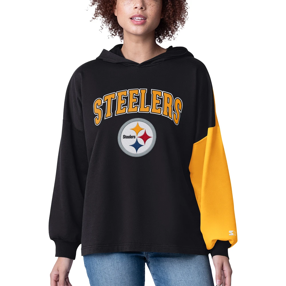 Women's Starter Black Pittsburgh Steelers Power Move Long Sleeve Pullover Hoodie