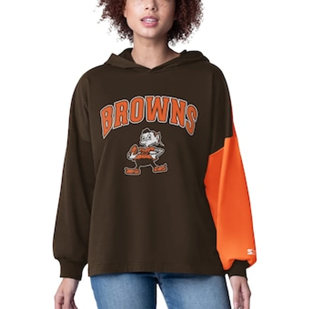 Women's Starter Brown Cleveland Browns Power Move Long Sleeve Pullover Hoodie