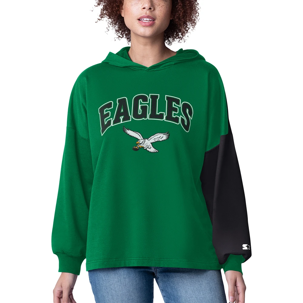 Women's Starter Kelly Green Philadelphia Eagles Power Move Long Sleeve Pullover Hoodie