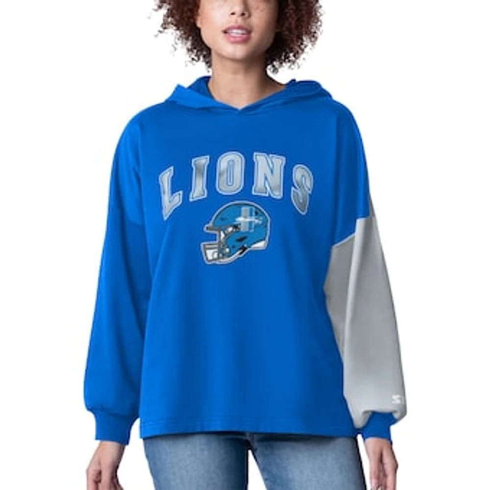 Women's Starter Blue Detroit Lions Power Move Long Sleeve Pullover Hoodie