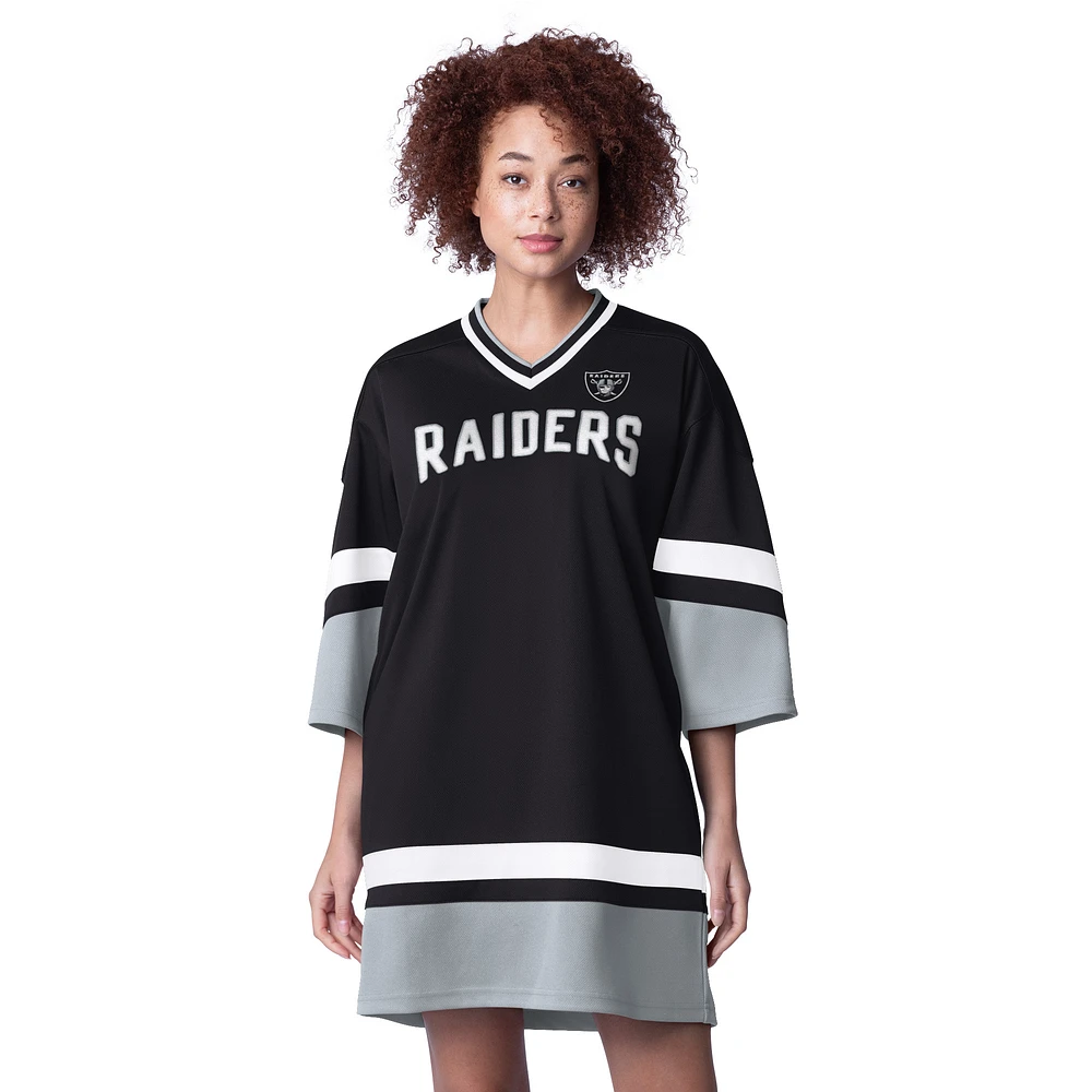 Women's Starter Black Las Vegas Raiders Slap Shot 3/4 Sleeve Sneaker Dress