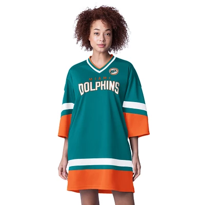 Women's Starter Aqua Miami Dolphins Slap Shot 3/4 Sleeve Sneaker Dress