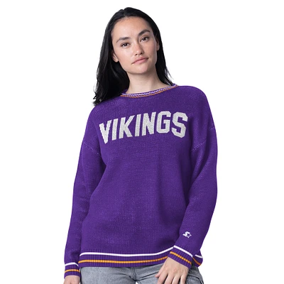 Women's Starter Purple Minnesota Vikings Ladies On the Ball Intarsia Pullover Sweater