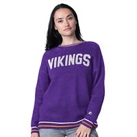 Women's Starter Purple Minnesota Vikings Oversized On the Ball Intarsia Knit Pullover Sweater