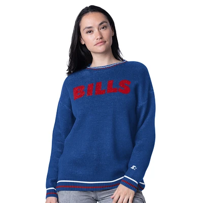 Women's Starter Royal Buffalo Bills Oversized On the Ball Intarsia Knit Pullover Sweater