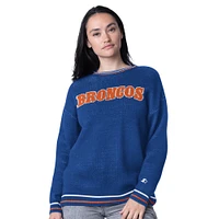 Women's Starter Royal Denver Broncos Oversized On the Ball Intarsia Knit Pullover Sweater