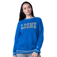 Women's Starter Blue Detroit Lions Oversized On the Ball Intarsia Knit Pullover Sweater