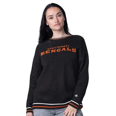 Women's Starter Black Cincinnati Bengals Ladies On the Ball Intarsia Pullover Sweater